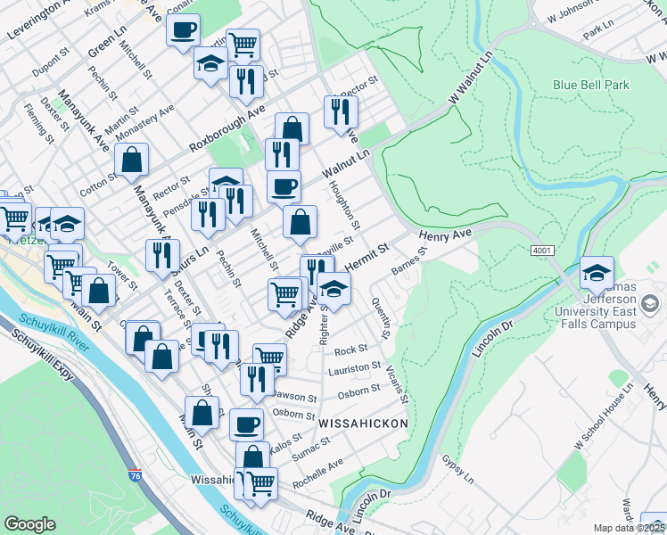 map of restaurants, bars, coffee shops, grocery stores, and more near 528 Hermit Street in Philadelphia