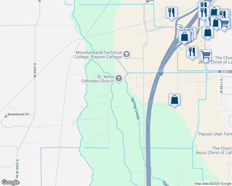 map of restaurants, bars, coffee shops, grocery stores, and more near 1235 South 1950 West in Payson