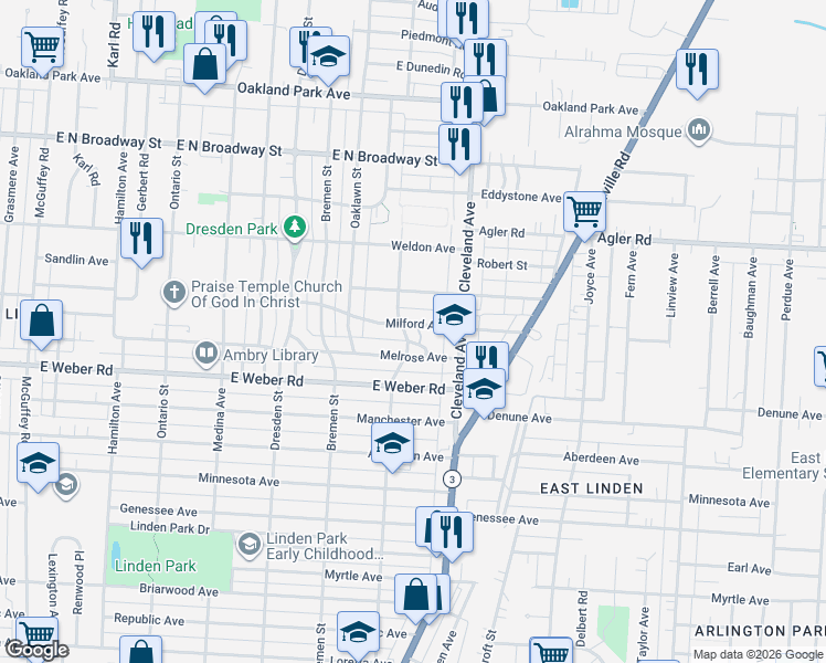 map of restaurants, bars, coffee shops, grocery stores, and more near 2804 Greenwich St in Columbus