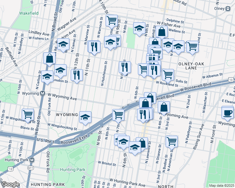 map of restaurants, bars, coffee shops, grocery stores, and more near 4754 North Franklin Street in Philadelphia