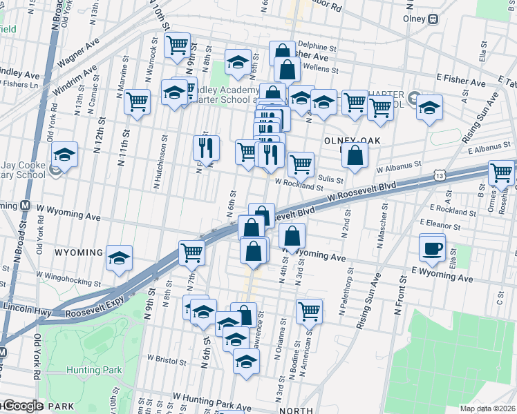 map of restaurants, bars, coffee shops, grocery stores, and more near in Philadelphia
