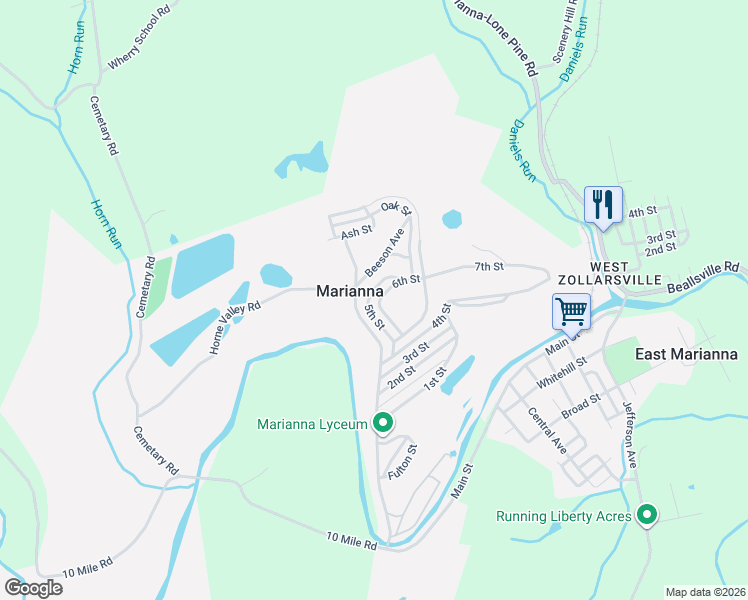 map of restaurants, bars, coffee shops, grocery stores, and more near 707 6th Street in Marianna