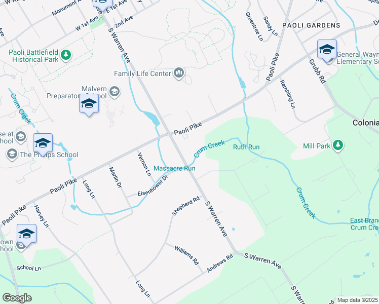 map of restaurants, bars, coffee shops, grocery stores, and more near 609 South Warren Avenue in Malvern
