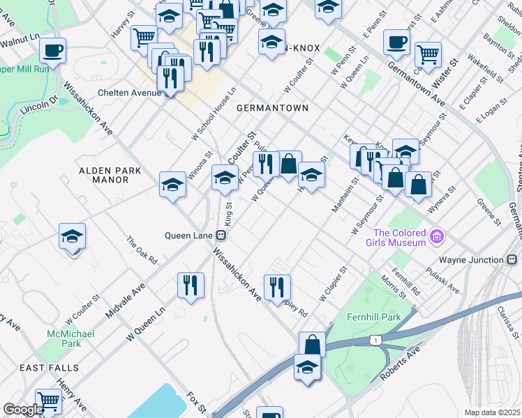 map of restaurants, bars, coffee shops, grocery stores, and more near 427 West Bringhurst Street in Philadelphia