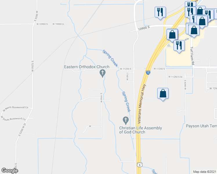 map of restaurants, bars, coffee shops, grocery stores, and more near 1235 South 1950 West in Payson