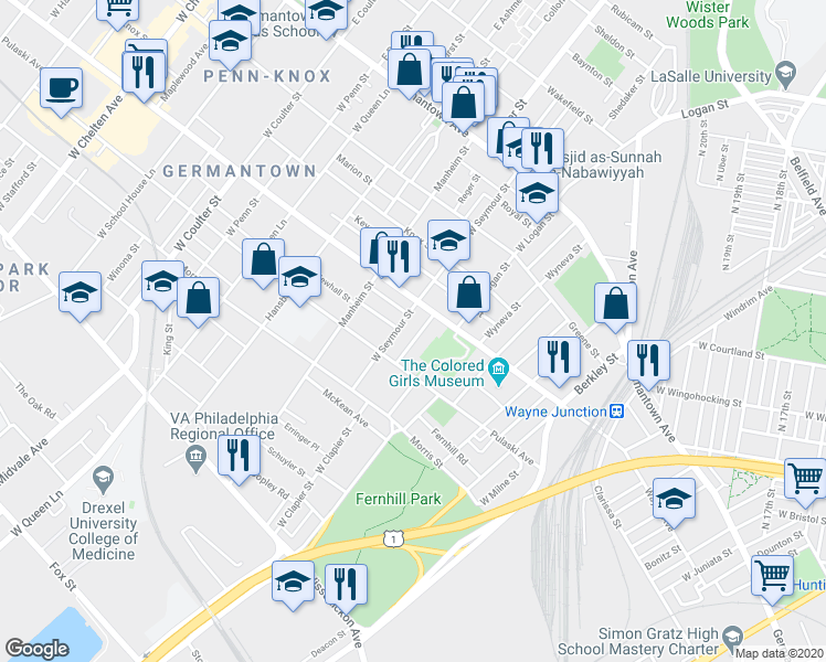 map of restaurants, bars, coffee shops, grocery stores, and more near 237 West Clapier Street in Philadelphia