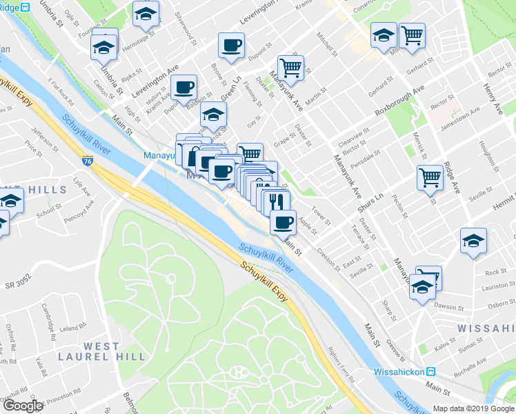map of restaurants, bars, coffee shops, grocery stores, and more near 4229 Station Street in Philadelphia