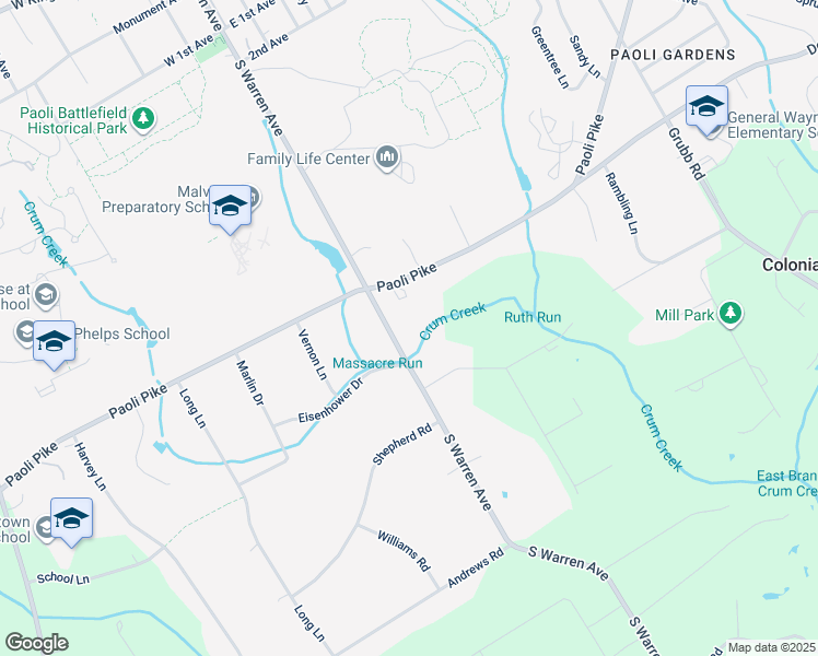 map of restaurants, bars, coffee shops, grocery stores, and more near 609 South Warren Avenue in Malvern