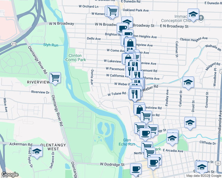 map of restaurants, bars, coffee shops, grocery stores, and more near 3082 Neil Avenue in Columbus