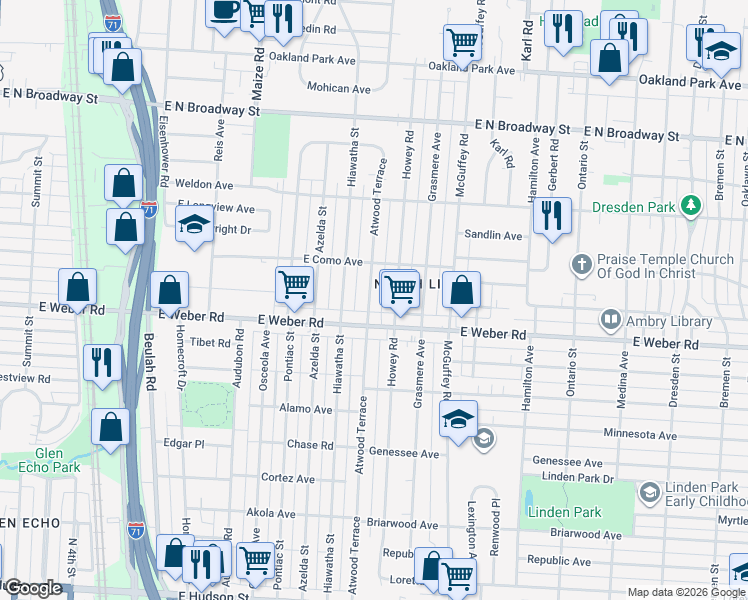 map of restaurants, bars, coffee shops, grocery stores, and more near 2892 Atwood Terrace in Columbus