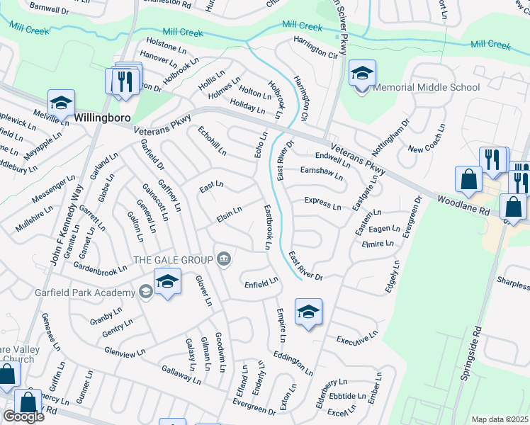 map of restaurants, bars, coffee shops, grocery stores, and more near 99 Eastbrook Lane in Willingboro