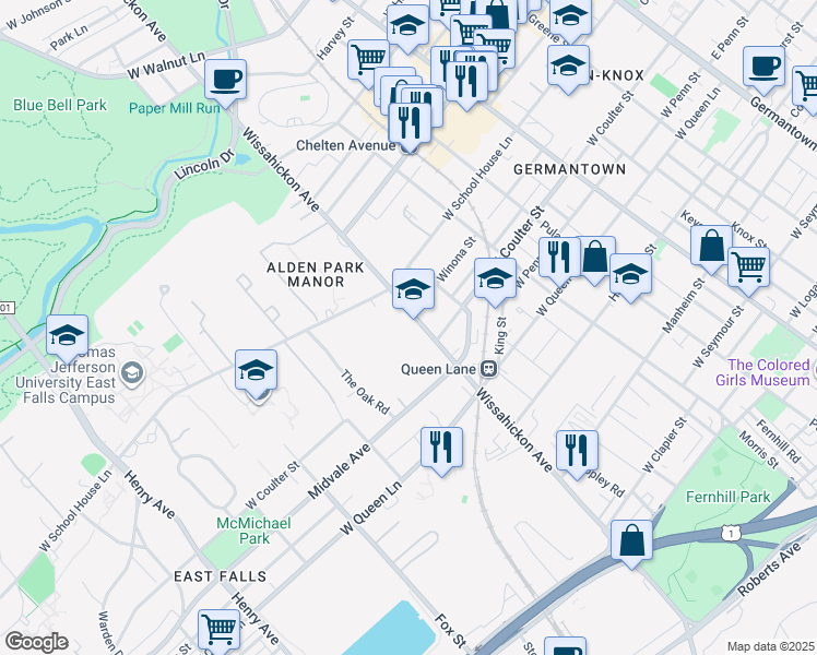 map of restaurants, bars, coffee shops, grocery stores, and more near in Philadelphia