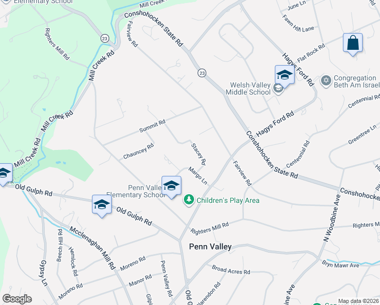 map of restaurants, bars, coffee shops, grocery stores, and more near 236 Stacey Road in Penn Valley