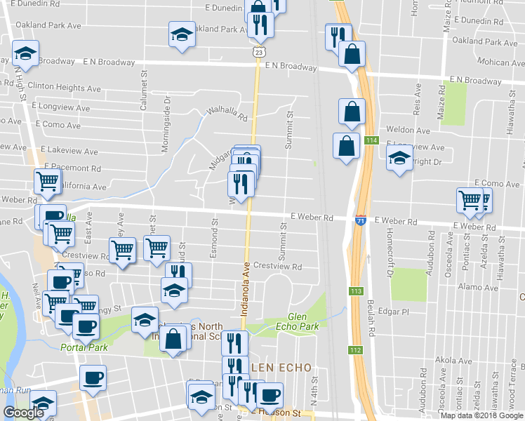 map of restaurants, bars, coffee shops, grocery stores, and more near 476 East Weber Road in Columbus