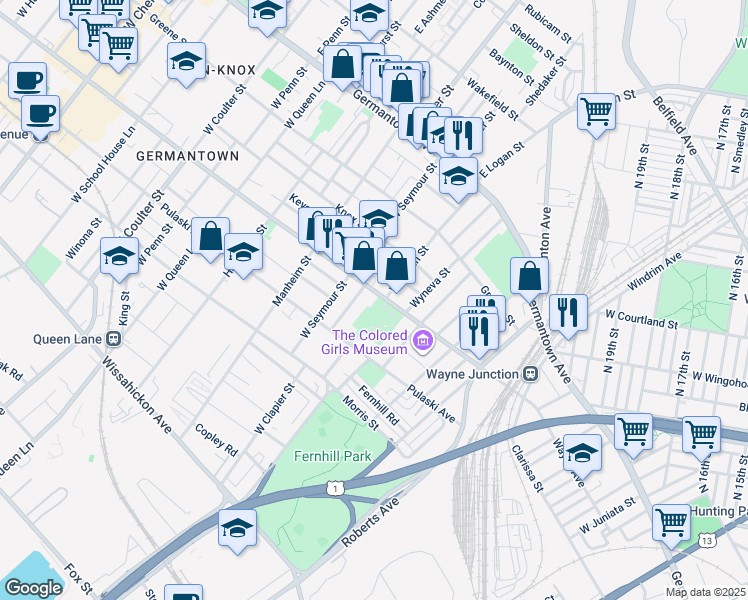 map of restaurants, bars, coffee shops, grocery stores, and more near 4906 Wayne Avenue in Philadelphia