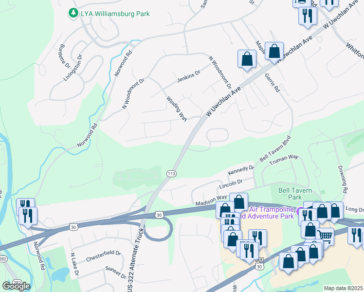 map of restaurants, bars, coffee shops, grocery stores, and more near 270 West Uwchlan Avenue in Downingtown