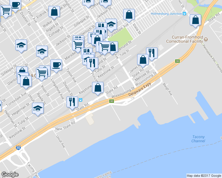 map of restaurants, bars, coffee shops, grocery stores, and more near 7124 State Road in Philadelphia