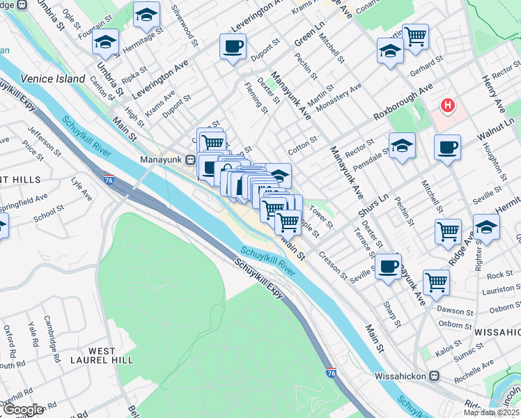 map of restaurants, bars, coffee shops, grocery stores, and more near 4229 Station Street in Philadelphia