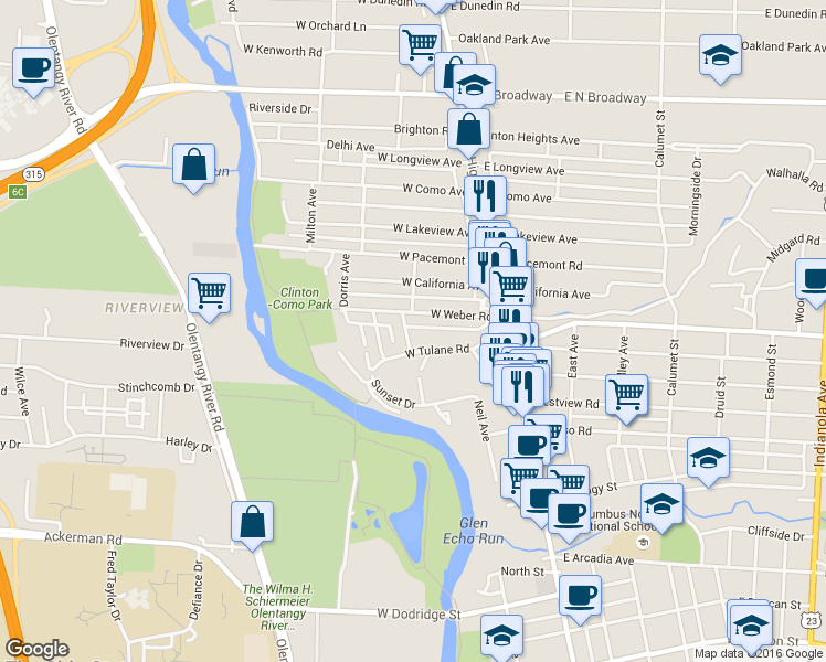 map of restaurants, bars, coffee shops, grocery stores, and more near 3076 Neil Avenue in Columbus