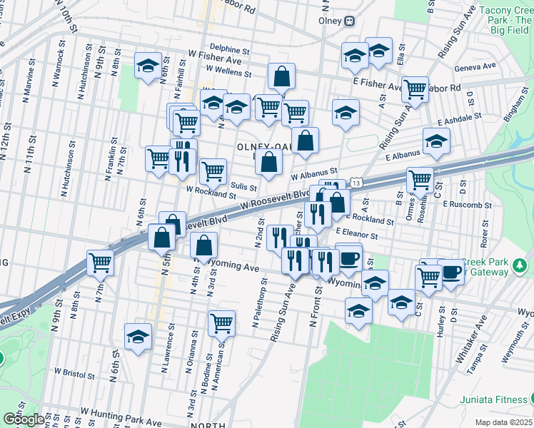 map of restaurants, bars, coffee shops, grocery stores, and more near 4829 North 2nd Street in Philadelphia