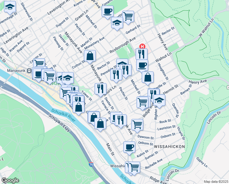 map of restaurants, bars, coffee shops, grocery stores, and more near 326 Kingsley Street in Philadelphia