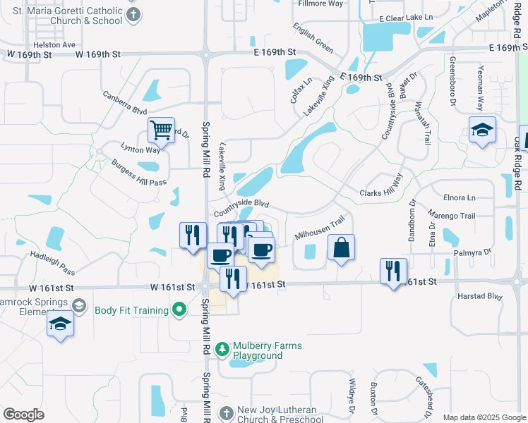 map of restaurants, bars, coffee shops, grocery stores, and more near 172 Coatsville Drive in Westfield