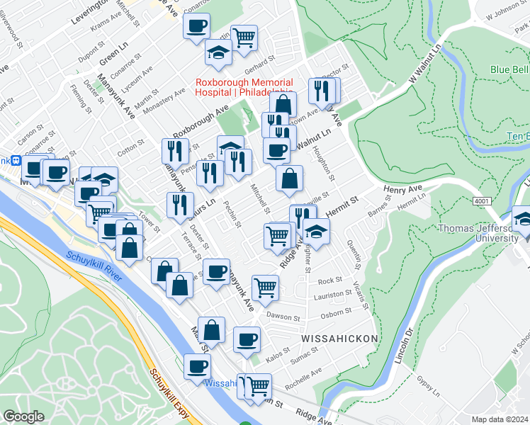 map of restaurants, bars, coffee shops, grocery stores, and more near 457 Markle Street in Philadelphia