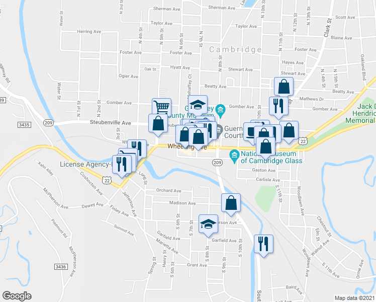 map of restaurants, bars, coffee shops, grocery stores, and more near 626 Wheeling Ave in Cambridge