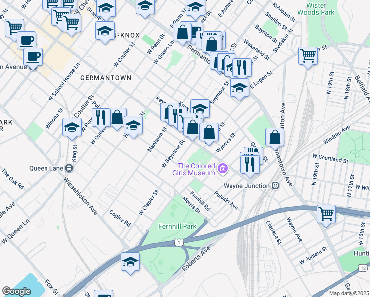 map of restaurants, bars, coffee shops, grocery stores, and more near 229 West Clapier Street in Philadelphia