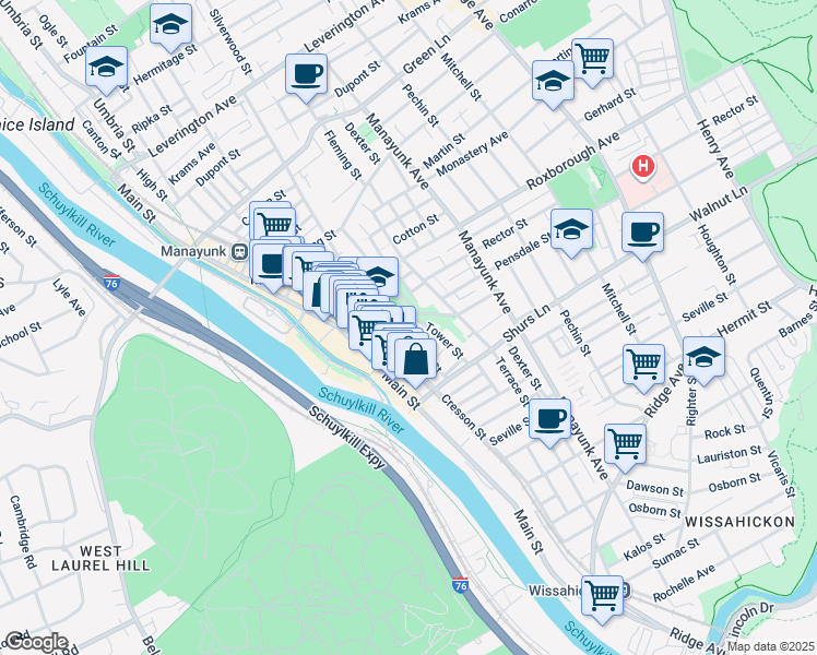 map of restaurants, bars, coffee shops, grocery stores, and more near 141 Pensdale Street in Philadelphia