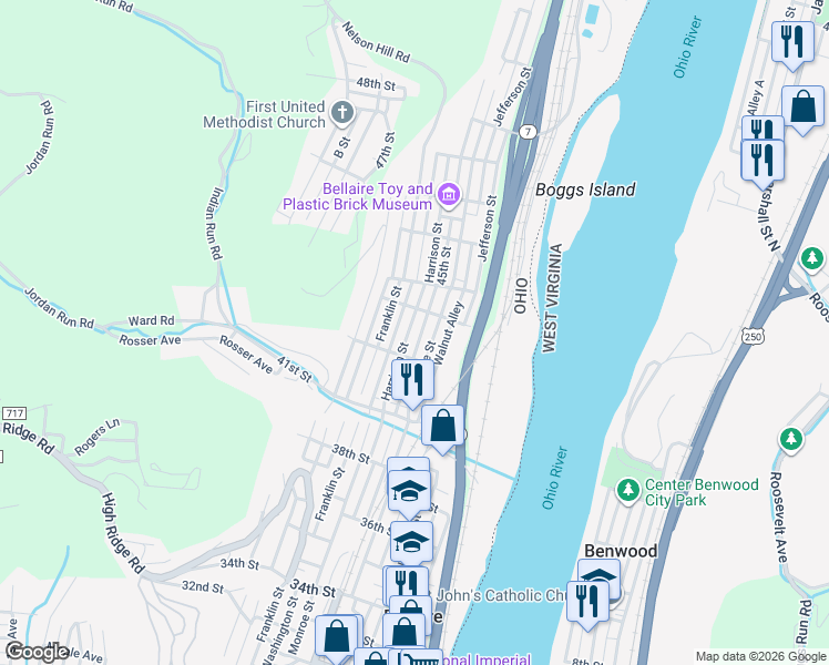 map of restaurants, bars, coffee shops, grocery stores, and more near 4249 Noble Street in Bellaire