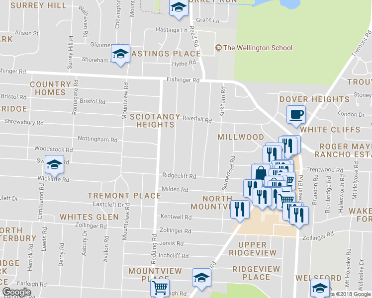 map of restaurants, bars, coffee shops, grocery stores, and more near 3347 Colchester Road in Upper Arlington