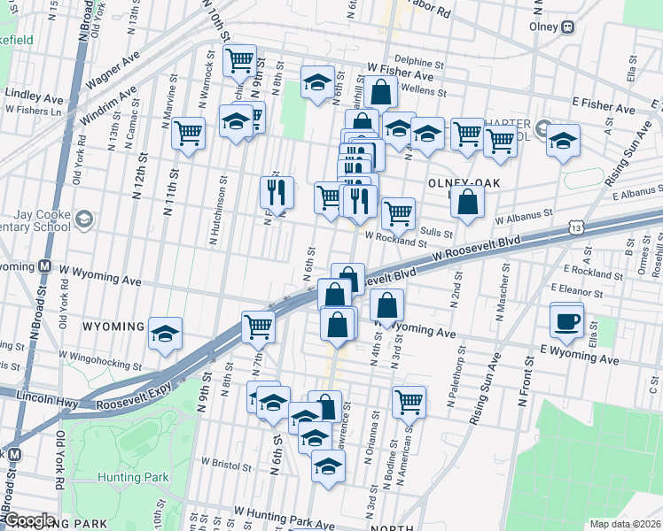 map of restaurants, bars, coffee shops, grocery stores, and more near in Philadelphia