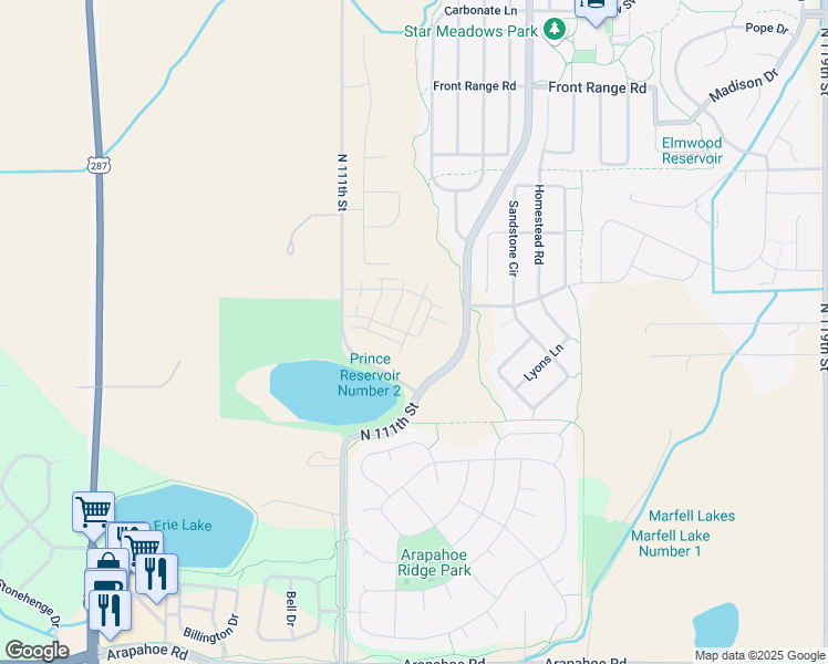 map of restaurants, bars, coffee shops, grocery stores, and more near 1365 Shale Drive in Erie