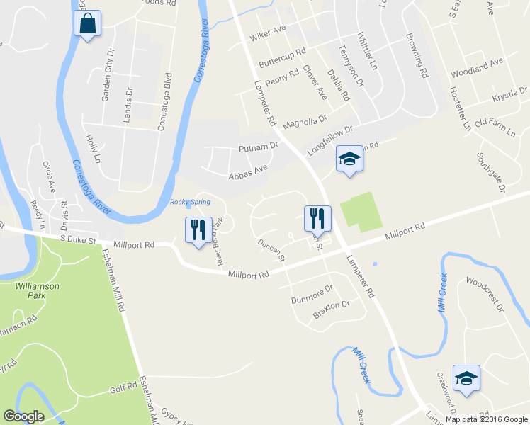 map of restaurants, bars, coffee shops, grocery stores, and more near 9 Hardy Court in Lancaster