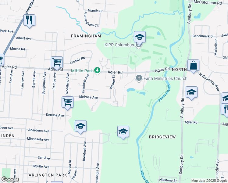 map of restaurants, bars, coffee shops, grocery stores, and more near 2692 Wedge Street in Columbus