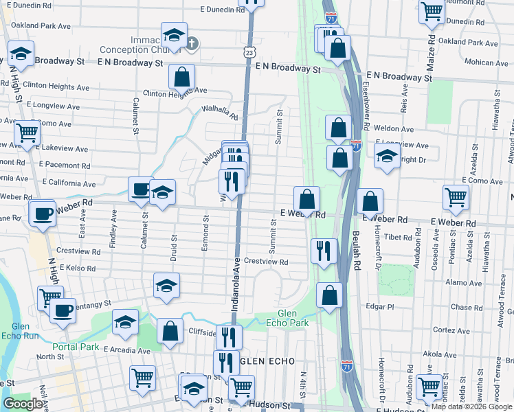 map of restaurants, bars, coffee shops, grocery stores, and more near 476 East Weber Road in Columbus