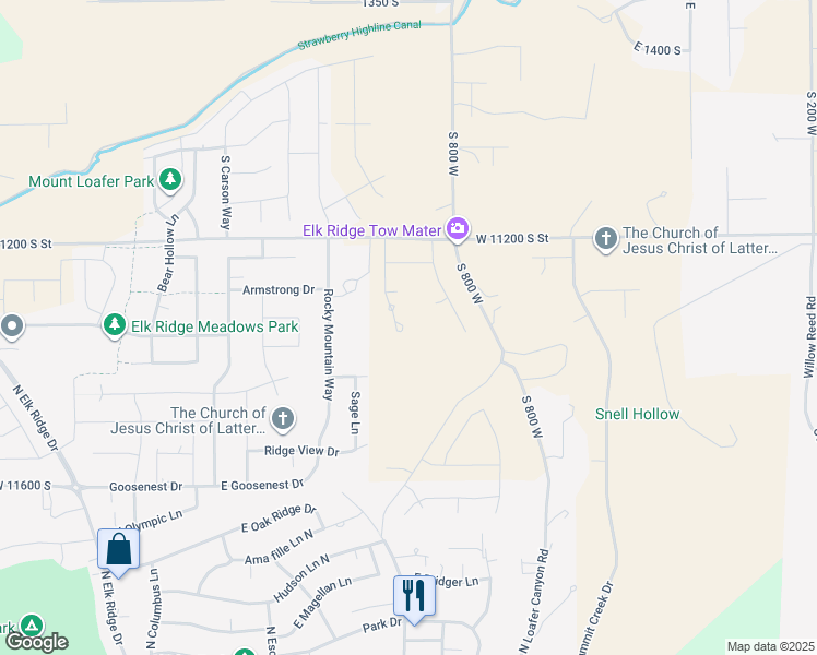map of restaurants, bars, coffee shops, grocery stores, and more near 1205 North Red Bud in Elk Ridge