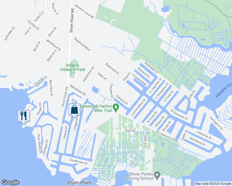 map of restaurants, bars, coffee shops, grocery stores, and more near 2 Cabana Drive in Brick Township