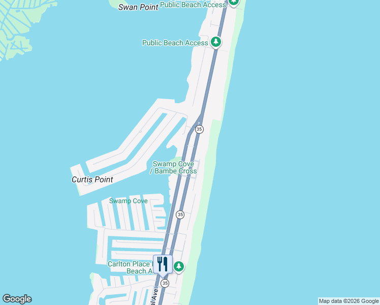 map of restaurants, bars, coffee shops, grocery stores, and more near 139 Route 35 Median in Mantoloking