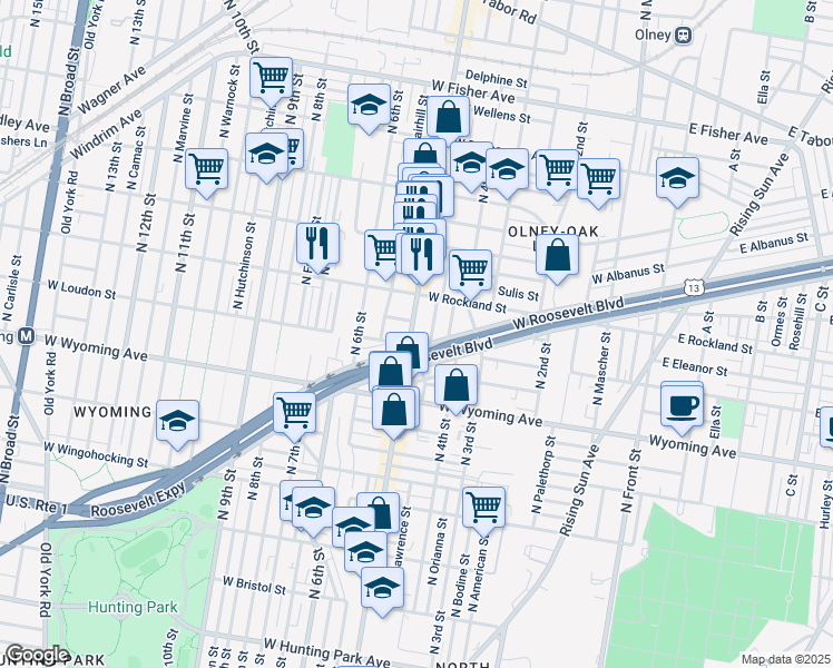 map of restaurants, bars, coffee shops, grocery stores, and more near 4815 North 5th Street in Philadelphia