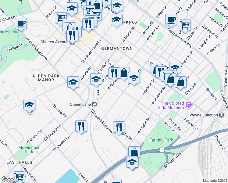 map of restaurants, bars, coffee shops, grocery stores, and more near 5237 McKean Avenue in Philadelphia