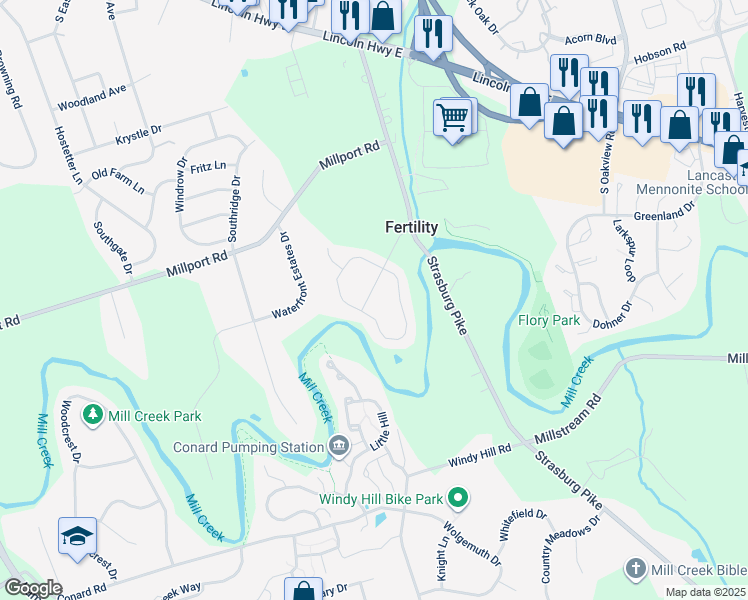 map of restaurants, bars, coffee shops, grocery stores, and more near 134 Heritage Road in Lancaster