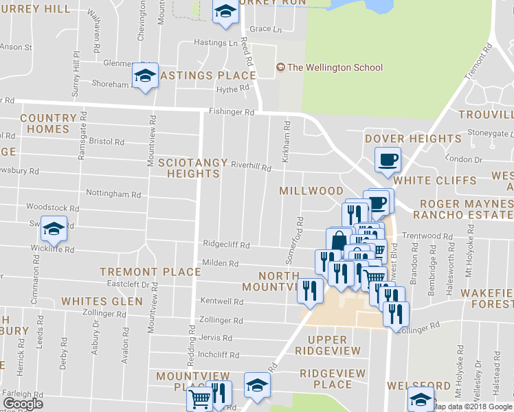 map of restaurants, bars, coffee shops, grocery stores, and more near 3347 Leighton Road in Columbus