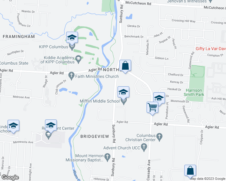 map of restaurants, bars, coffee shops, grocery stores, and more near 2621 Sunbury Road in Columbus