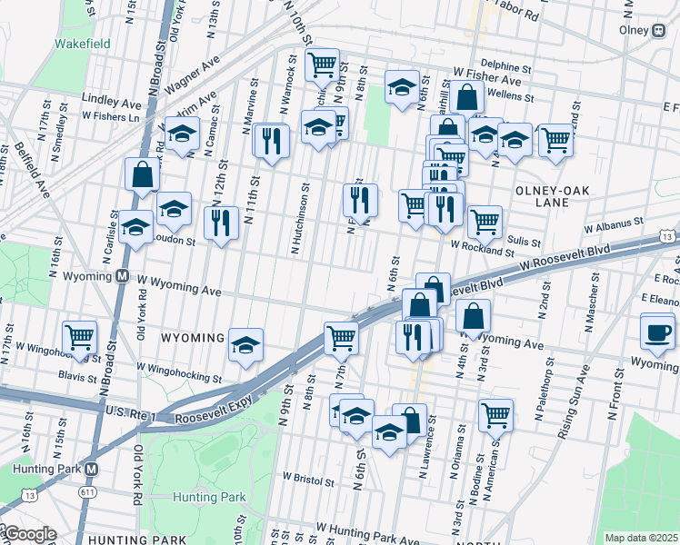 map of restaurants, bars, coffee shops, grocery stores, and more near 4764 North Franklin Street in Philadelphia