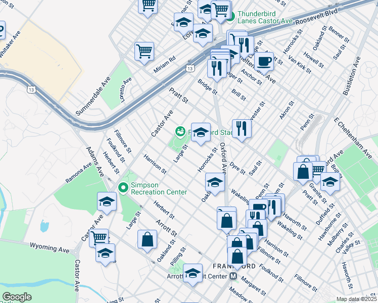 map of restaurants, bars, coffee shops, grocery stores, and more near 1118 Haworth Street in Philadelphia