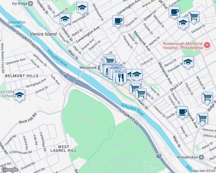 map of restaurants, bars, coffee shops, grocery stores, and more near 1 Cotton Street in Philadelphia