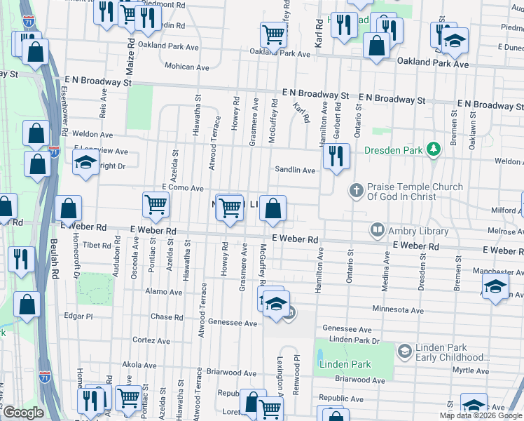 map of restaurants, bars, coffee shops, grocery stores, and more near 2885 Mcguffey Road in Columbus