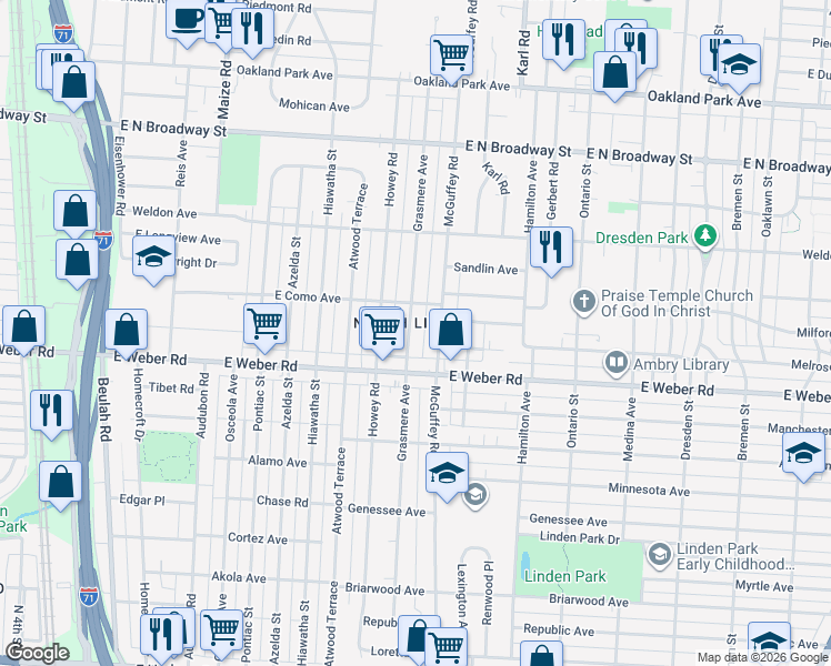 map of restaurants, bars, coffee shops, grocery stores, and more near 2892 Grasmere Avenue in Columbus